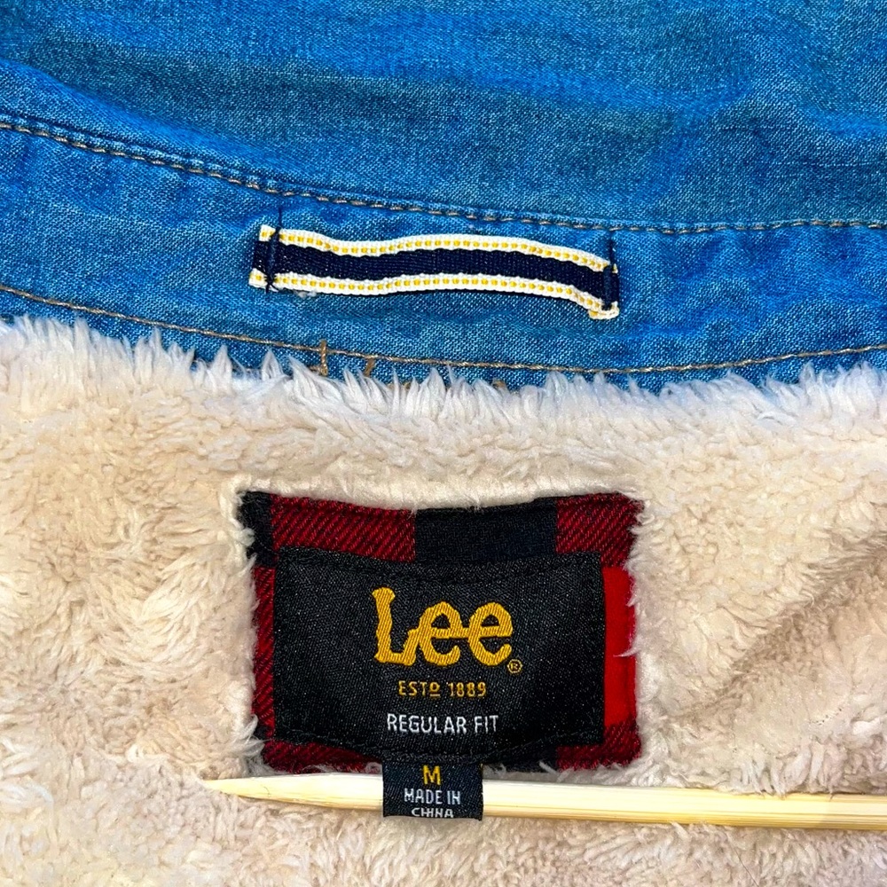 LEE SHERPA LINED BLUE DENIM DURABLE WARM SHIRT JACKET - Picture 6 of 8